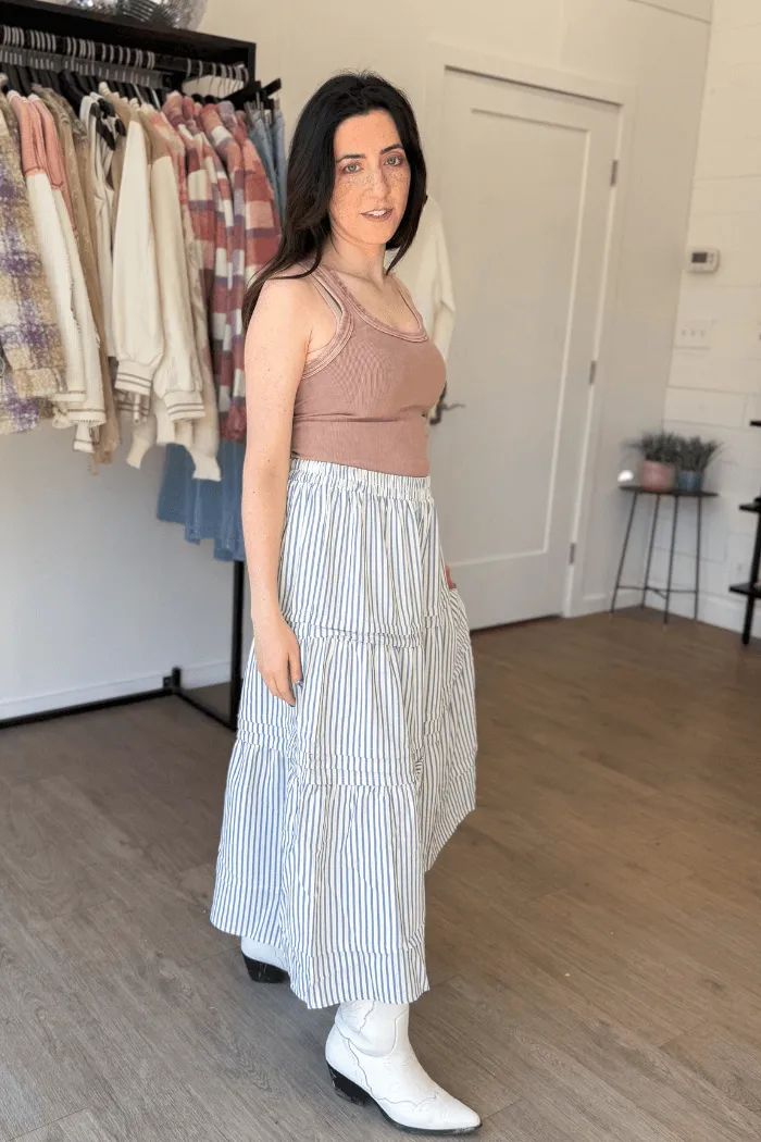 Striped Tiered Maxi Skirt