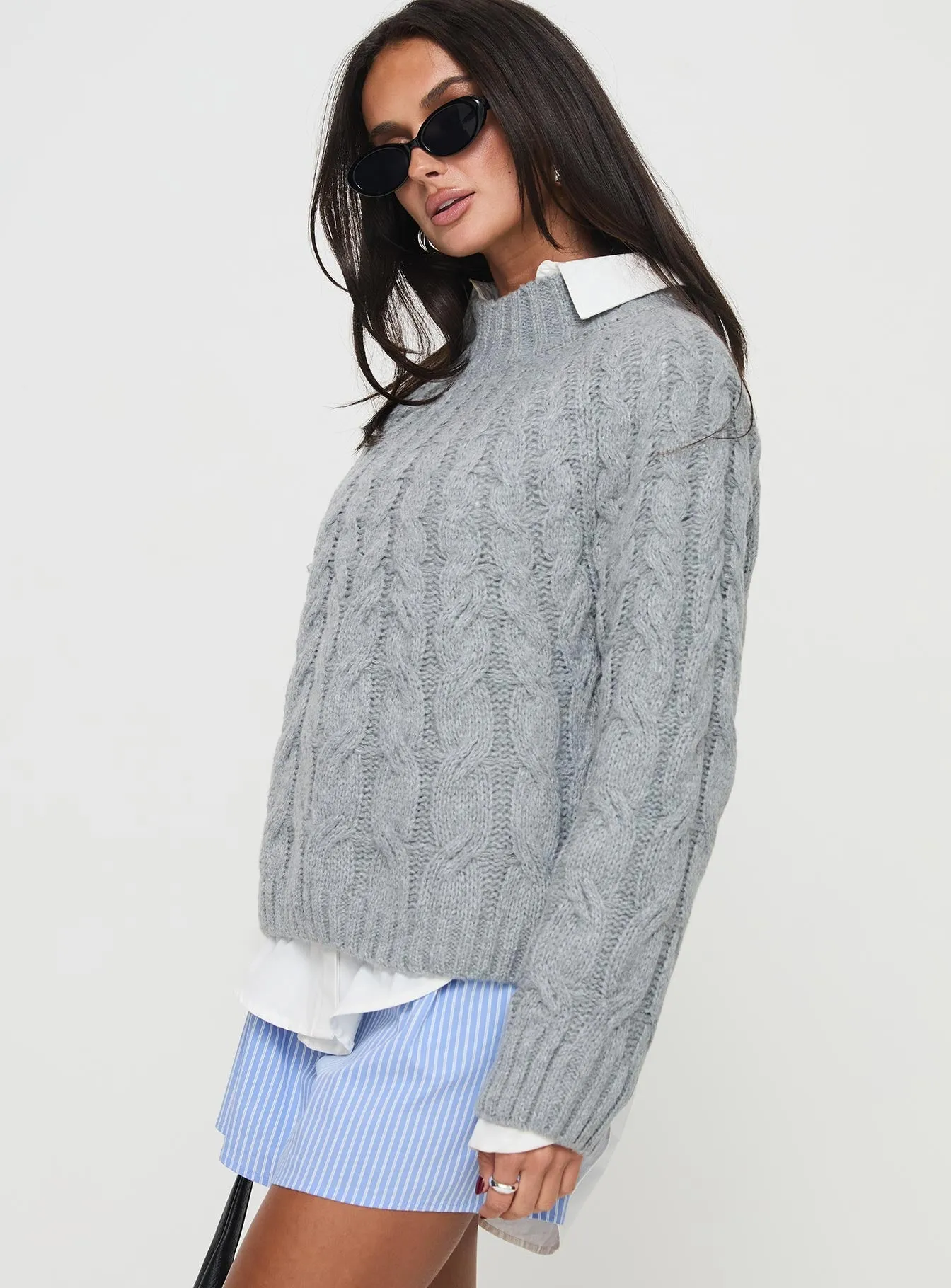 Sunray Cable Sweater Charcoal Marle