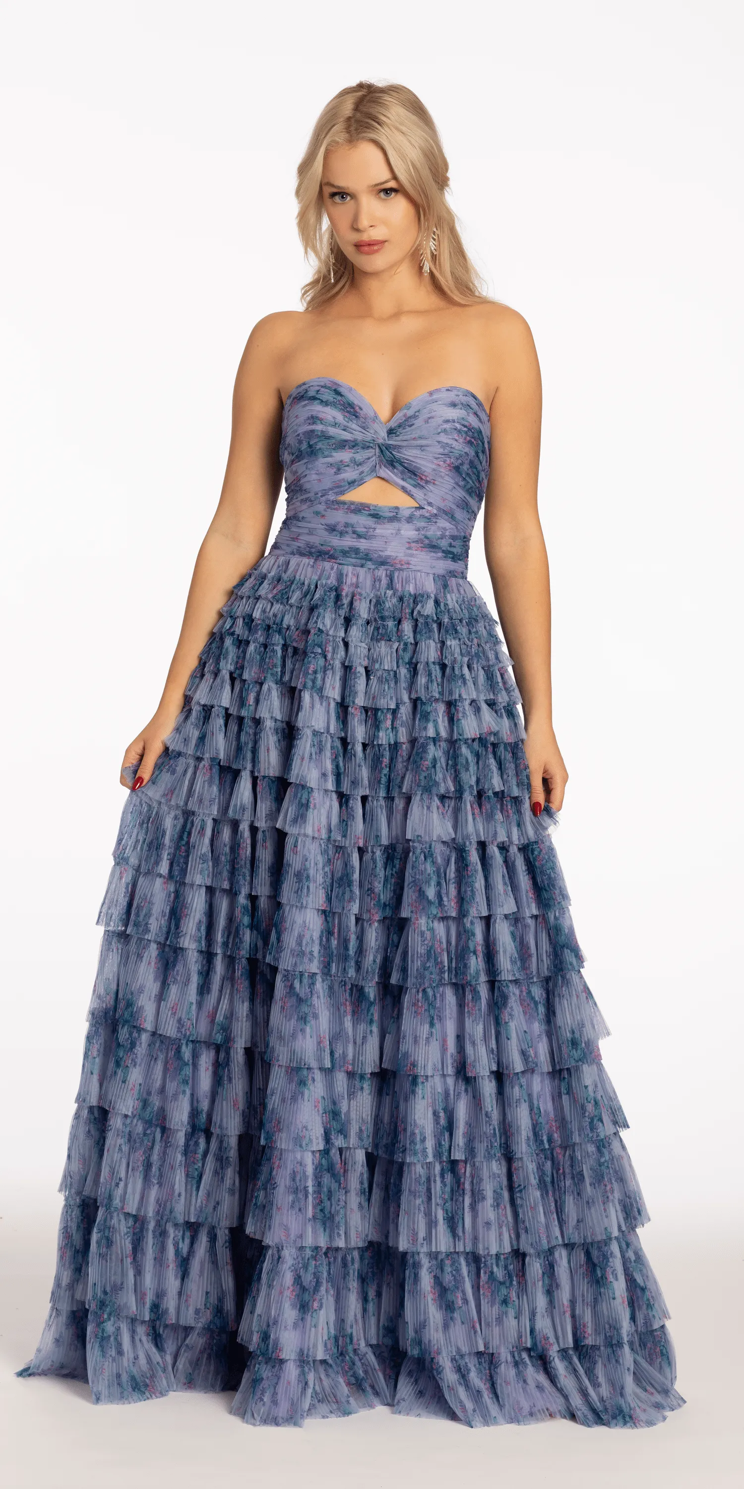 Sweetheart Peek-a-Boo Mesh Tiered Print Ballgown