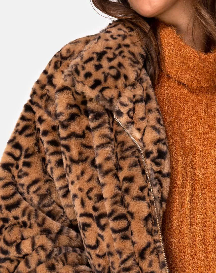 Teddy Bear Fur Coat in Brown Leopard