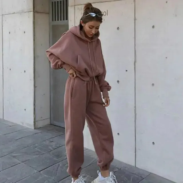 Women Warm Hoodie and Pants Set