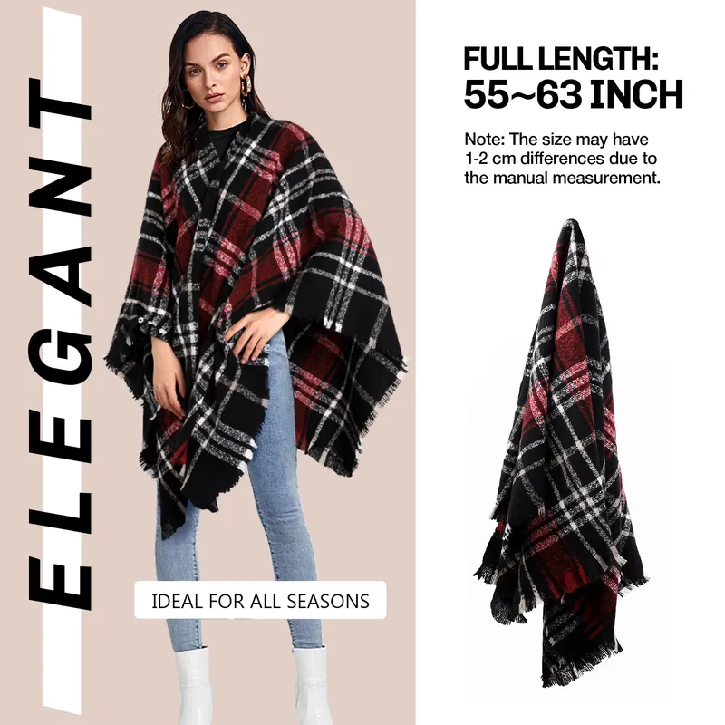 Women's Boho Poncho Shawl Wrap - Knitted Plaid