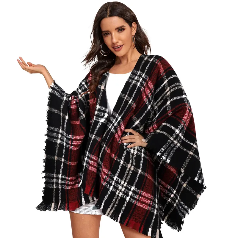 Women's Boho Poncho Shawl Wrap - Knitted Plaid