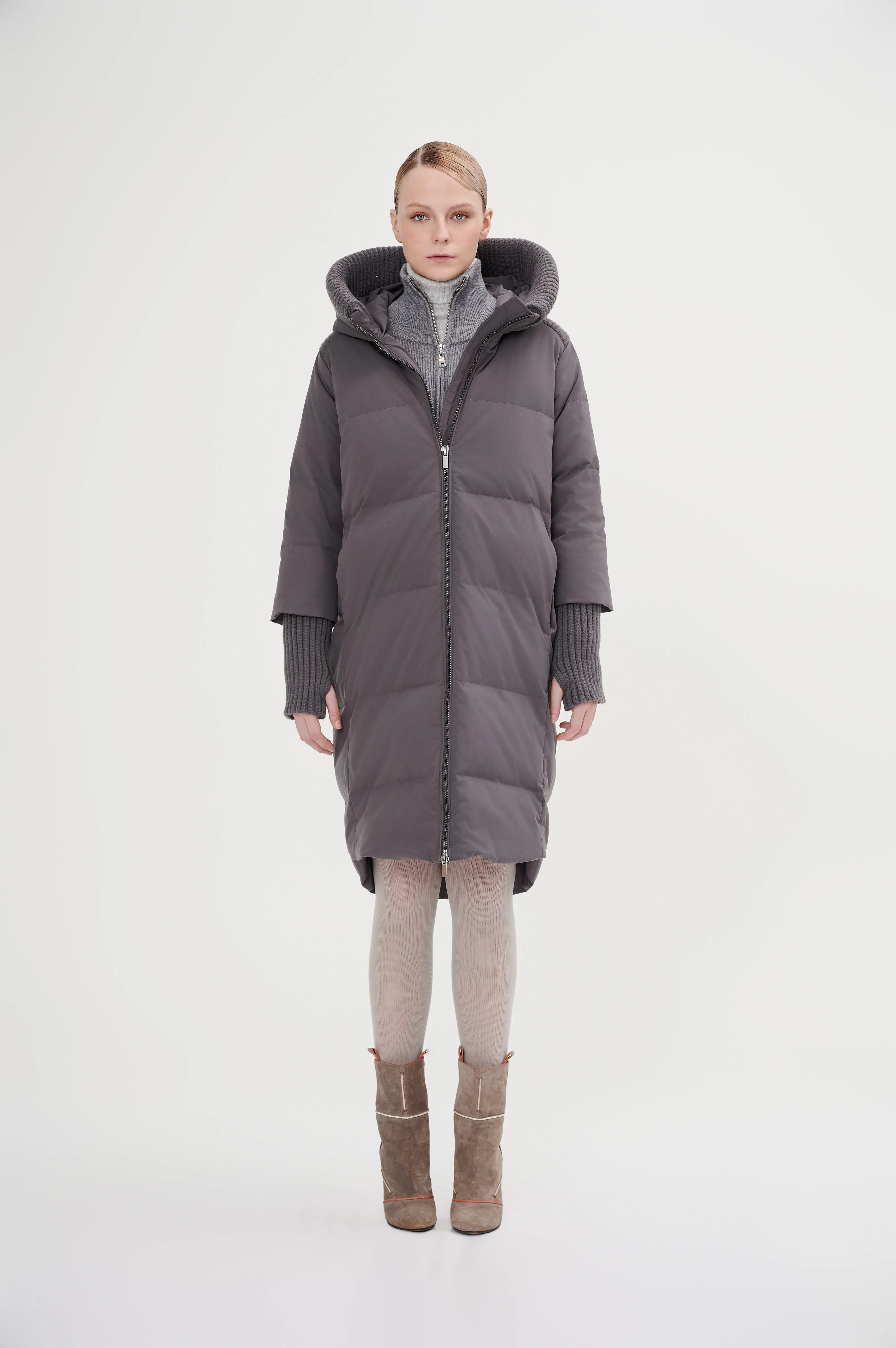 Women's Boxy Down Jacket With Chunky Rib