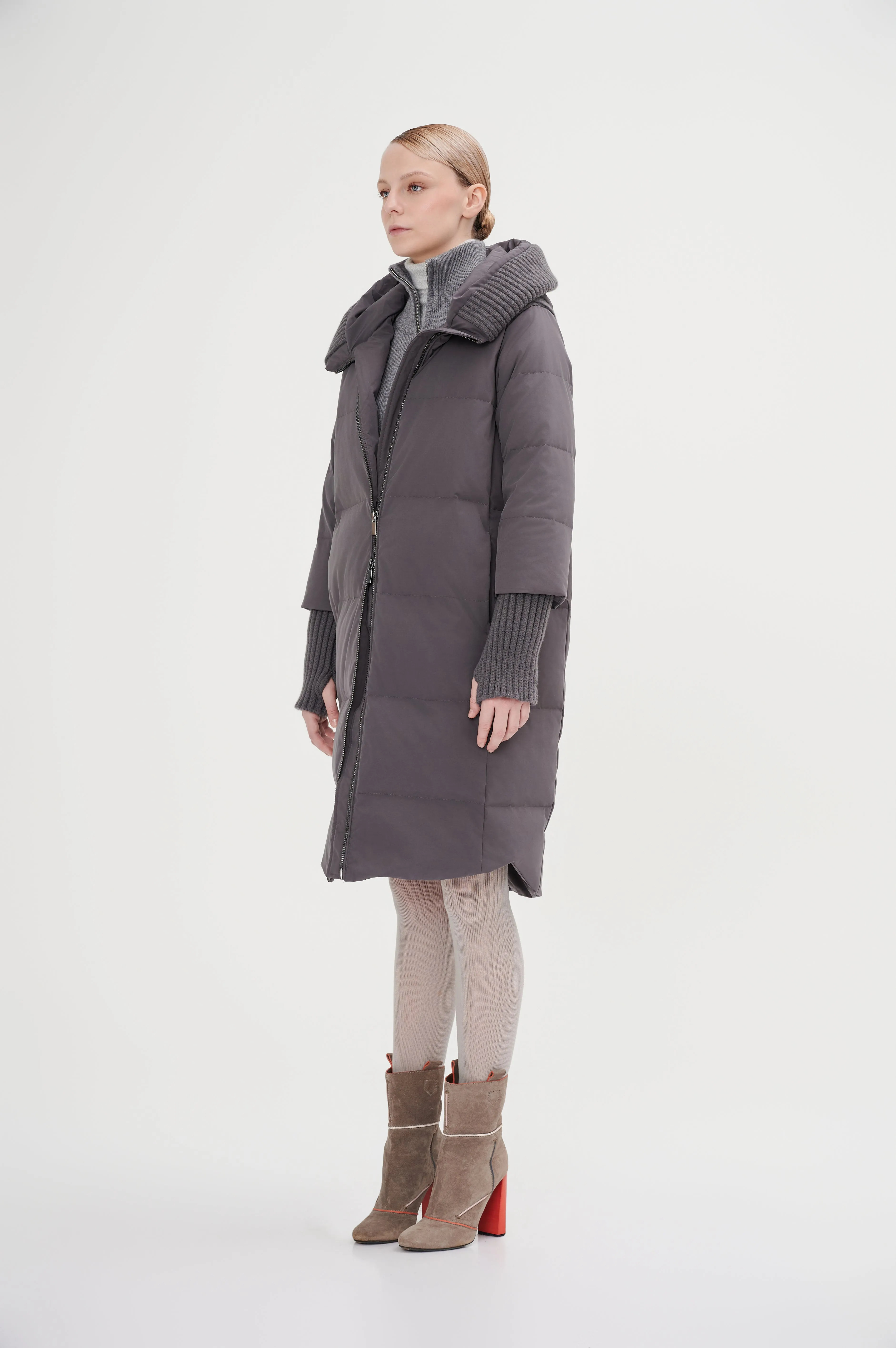 Women's Boxy Down Jacket With Chunky Rib