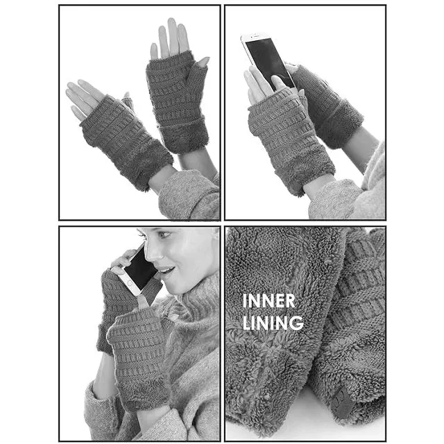 Womens Knit Fingerless Sherpa Lined Gloves FLG25, Assorted Colors