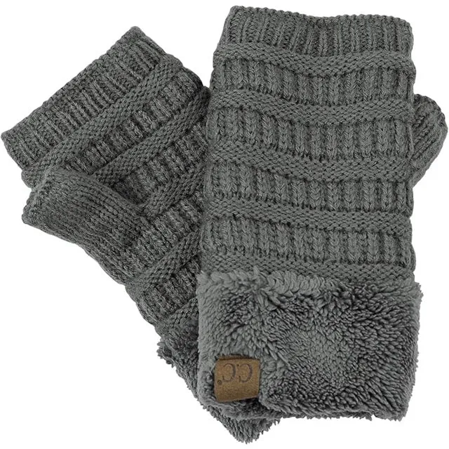 Womens Knit Fingerless Sherpa Lined Gloves FLG25, Assorted Colors