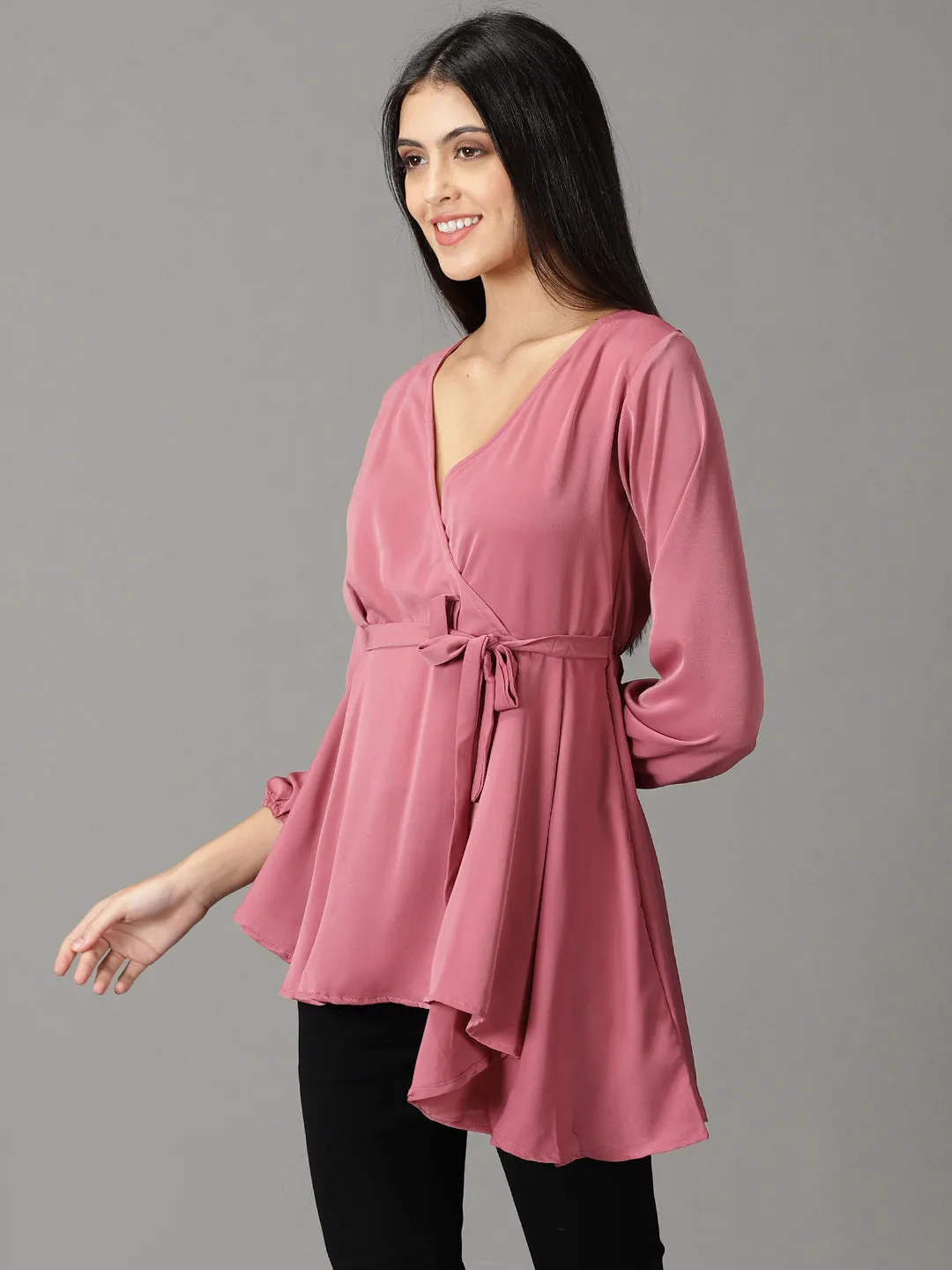 Women's Mauve Solid Peplum Top