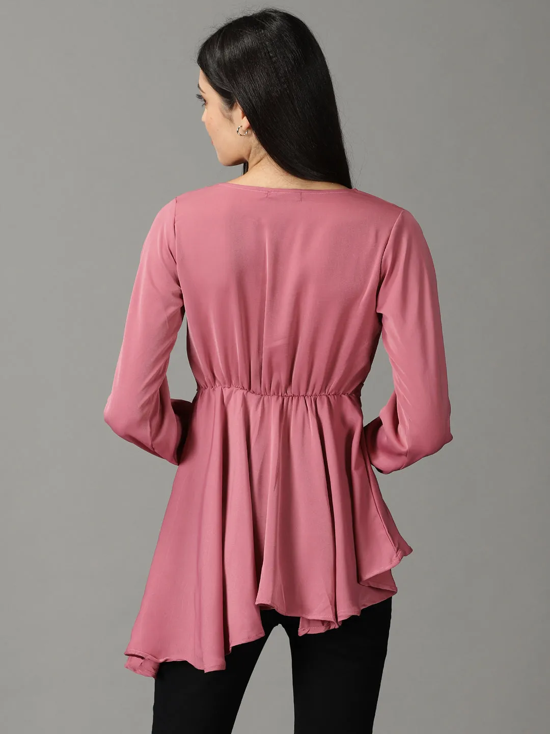 Women's Mauve Solid Peplum Top