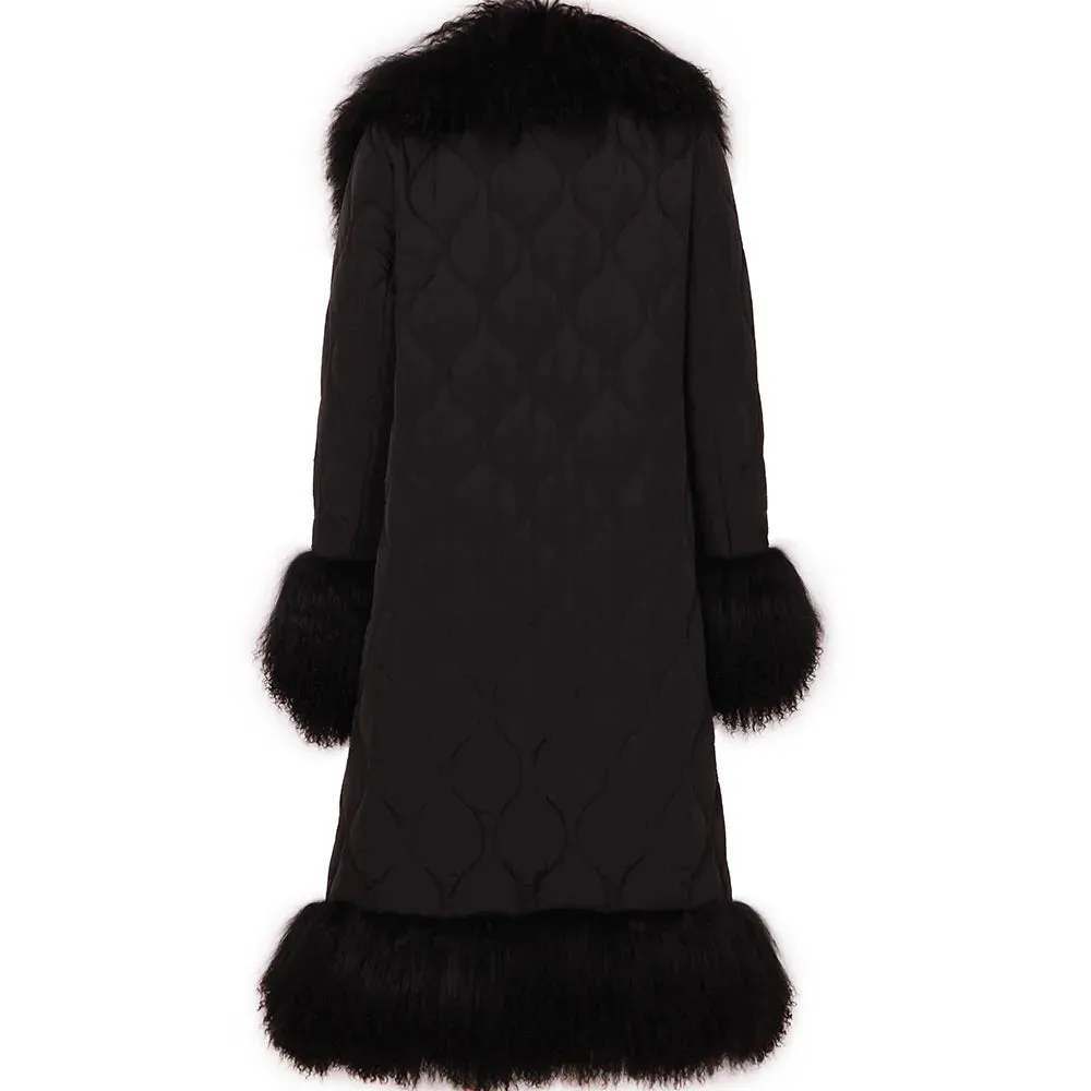 Women's Mongolian Sheep Curly Fur Quilted Coat