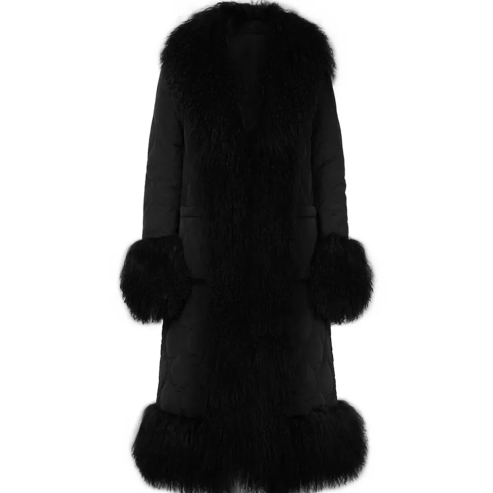 Women's Mongolian Sheep Curly Fur Quilted Coat