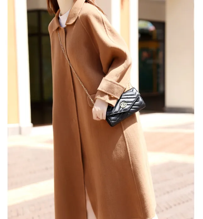 Wool Coat Handmade Long Warm Women Waist Belt Wool Coat Jacket 20145