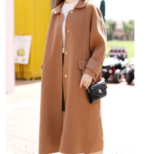 Wool Coat Handmade Long Warm Women Waist Belt Wool Coat Jacket 20145