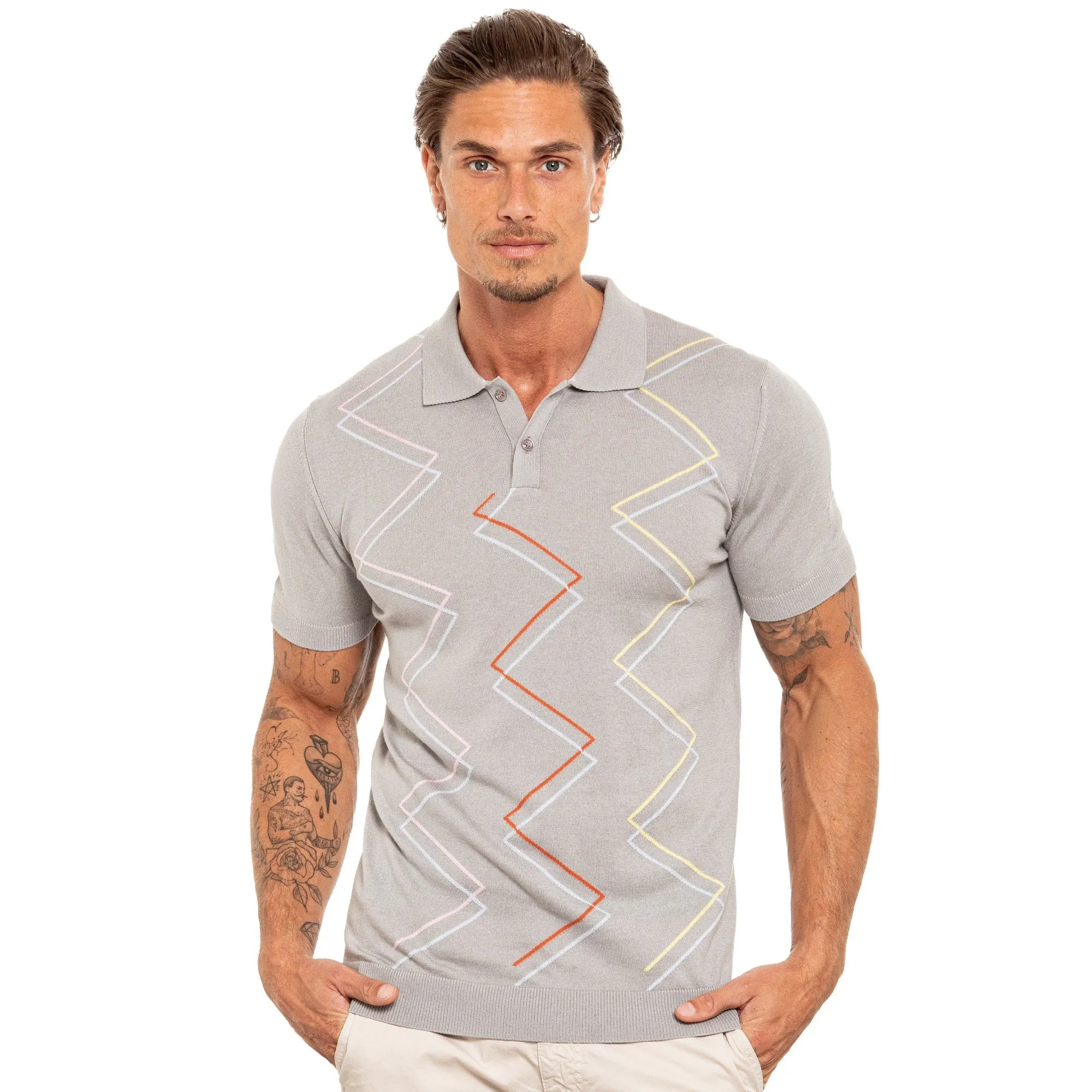 Zig Zag Knit Polo - Grey